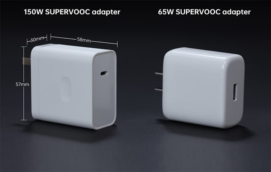 150W SUPERVOOC adapterと 65W SUPERVOOC adapterの比較