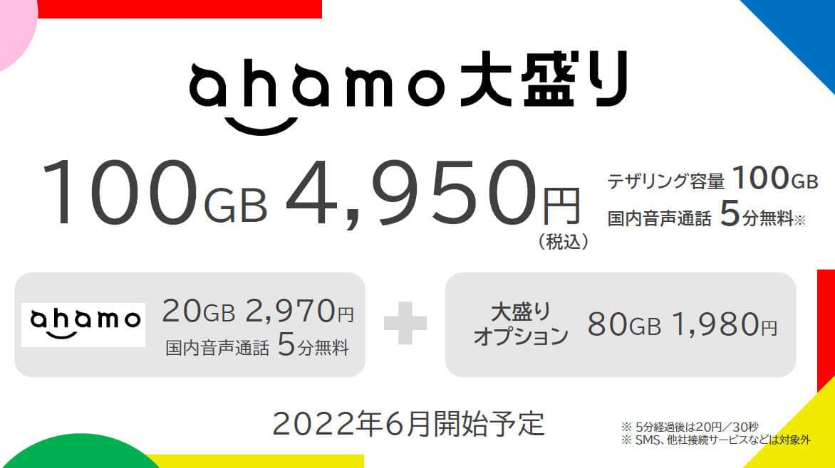 ahamoに100GBの「大盛りプラン」が登場。月額4,950円