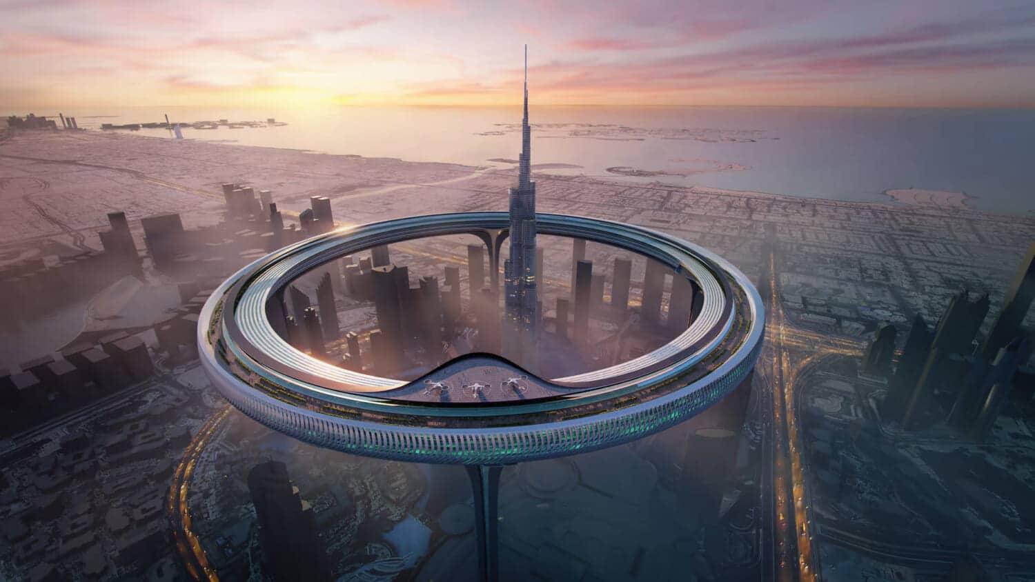 ドバイで全長3km地上550mの空中都市「Downtown Circle」のコンセプトが公開