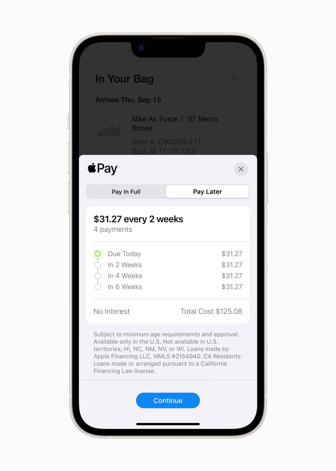Apple Pay Later checkout flow