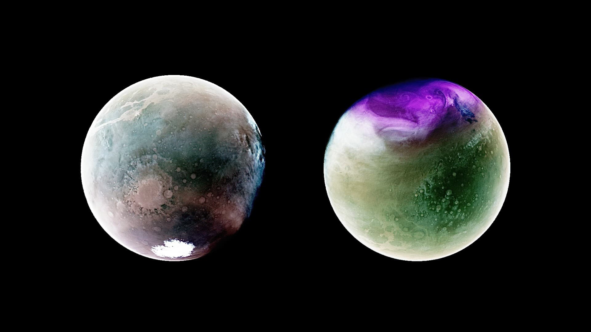 NASAの探査機MAVENが妖しげに輝く火星の紫外線画像を撮影