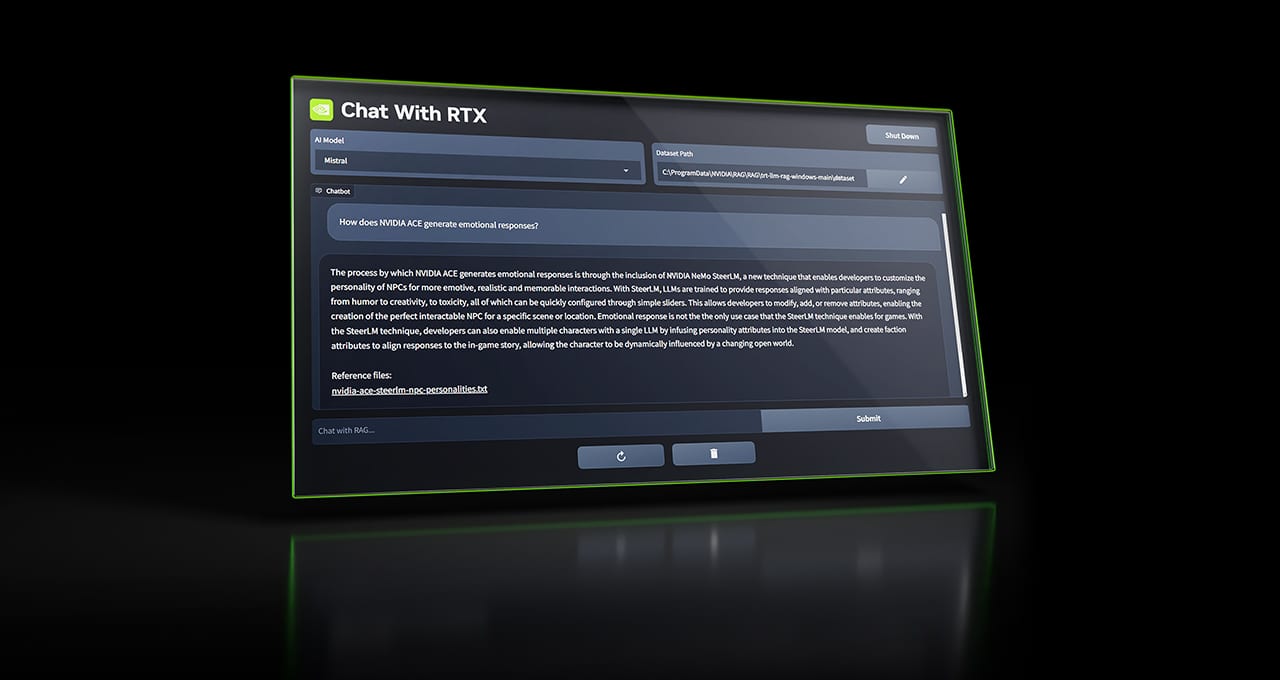 NVIDIA、GeForce RTX GPU搭載PCでローカルに実行出来る独自のAIチャットボット「Chat with RTX」を発表